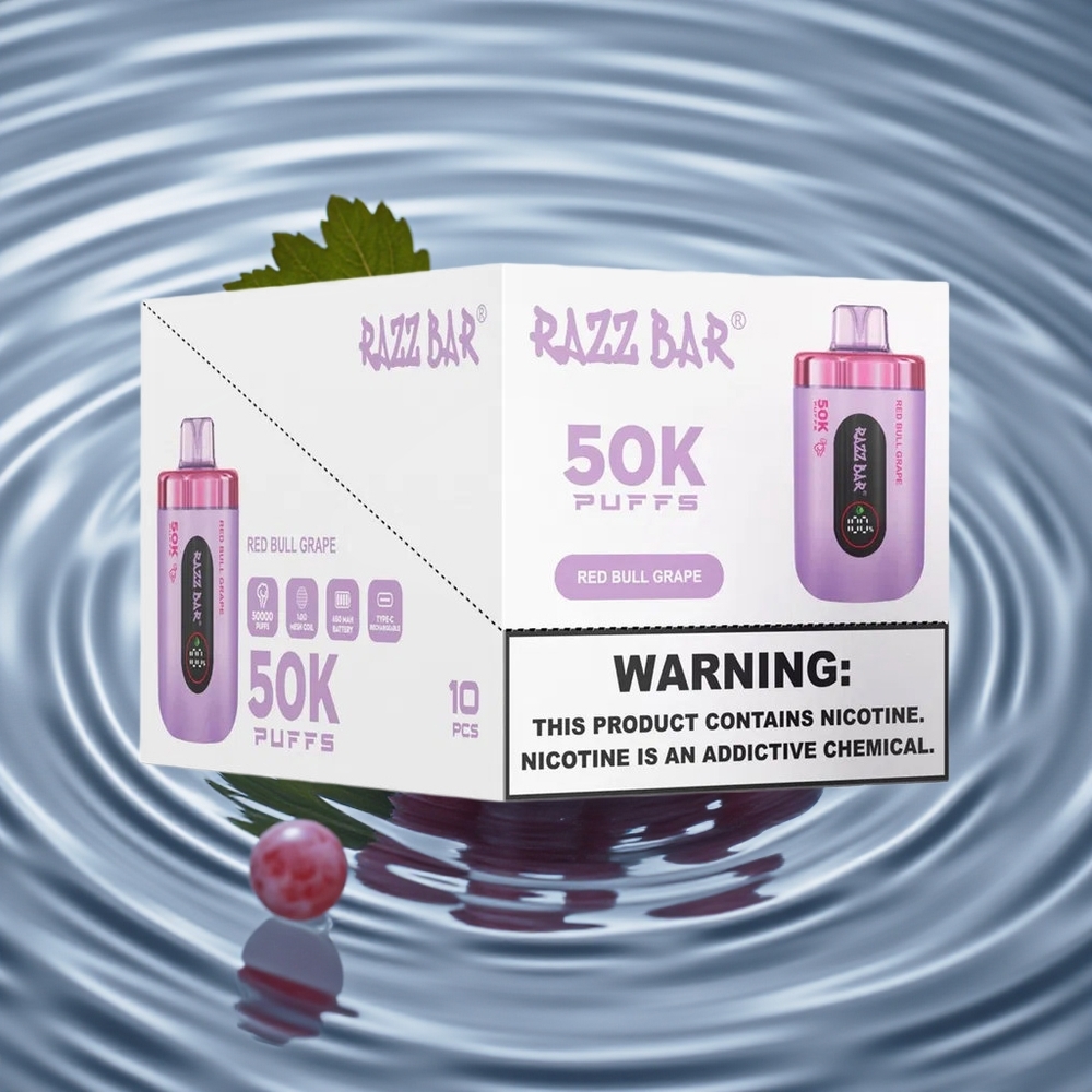 Razz Bar 50K Puffs Vienkartinis Vape \Red Bull Vynuogė\ su 650 mAh baterija