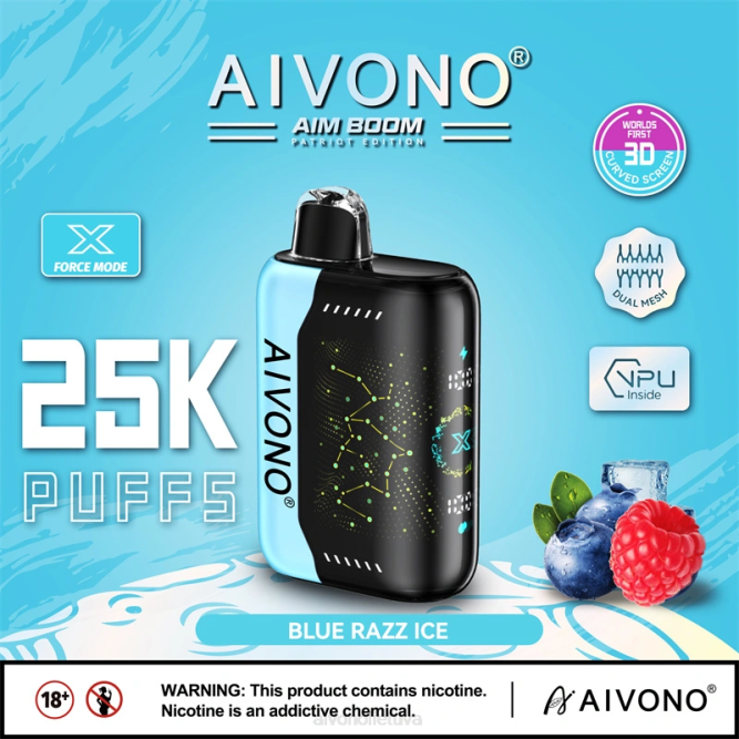 Aivono AIM BOOM 25 000 mėlynas razz ledas - L68X345 Aivono Lietuva