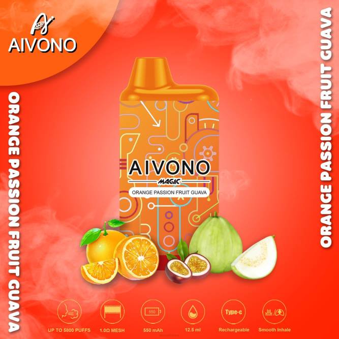 Aivono AIM MAGIC 5800 burnos dėžutės cigaretė apelsinų pasiflorų gvajava - L68X90 Aivono Lietuva