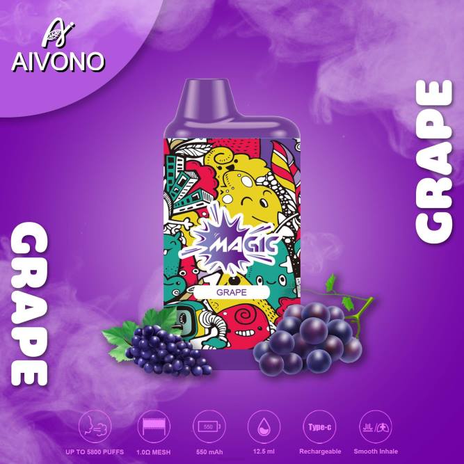 Aivono AIM MAGIC 5800 burnos dėžutės cigaretė vynuogių - L68X92 Aivono Vape Review