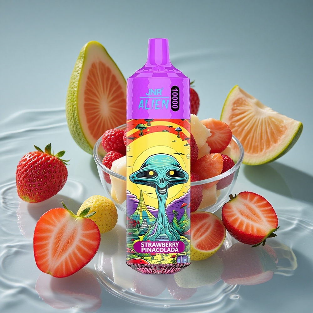 JNR Alien 10000 Puffs 20ml Skystis Vienkartinis Vape Braškės Pina Kolada