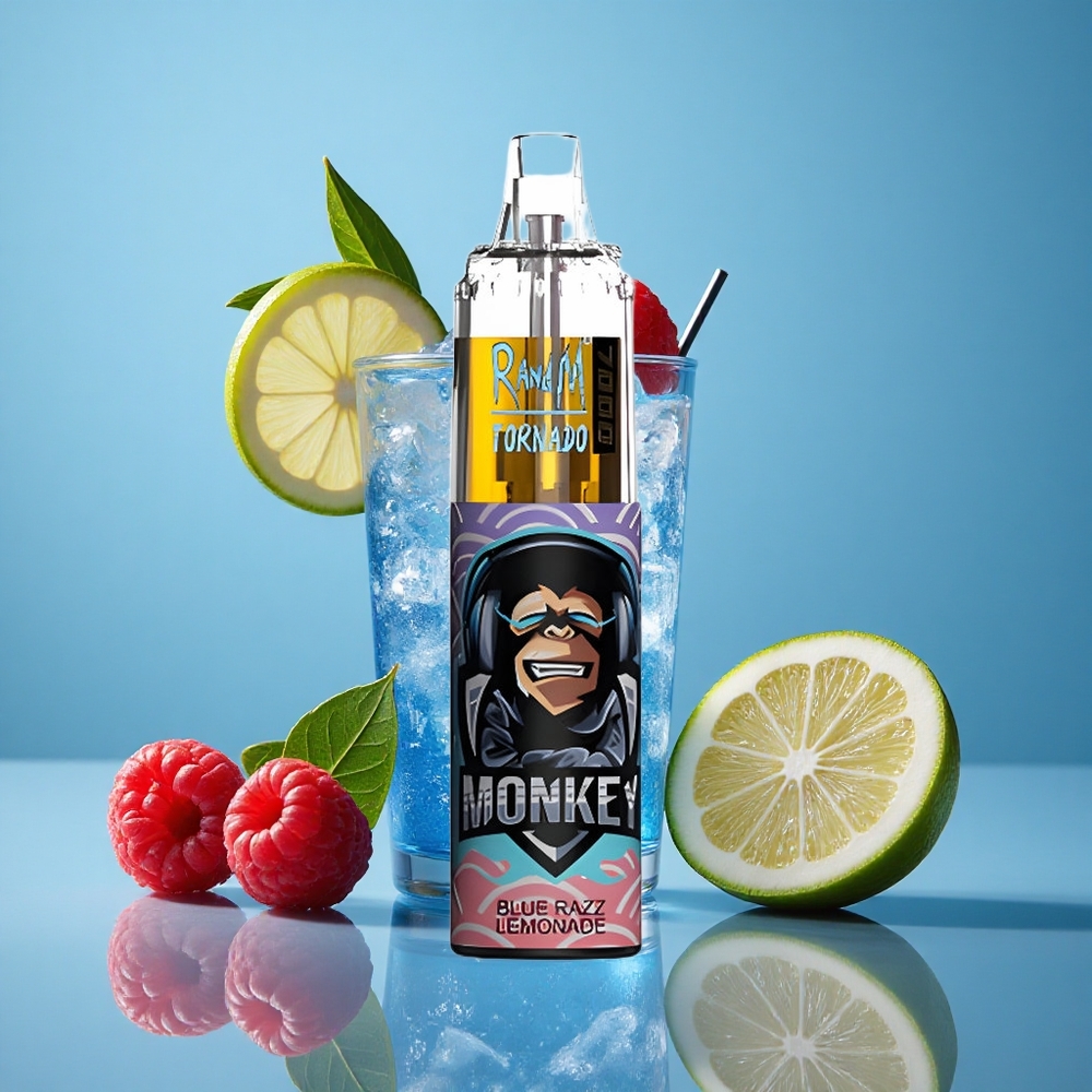 RandM Fumot Tornado 7000 Puffs 14 ML Skystis Vienkartinis Vape Mėlyna Avietė Citrinų Limonadas