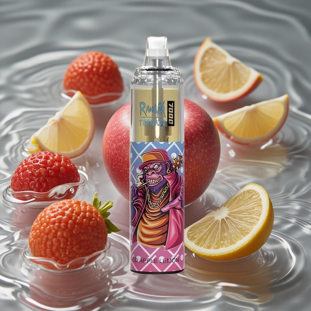 RandM Fumot Tornado 7000 Puffs Vienkartinis Vape Raudonas Obuolys Citrina