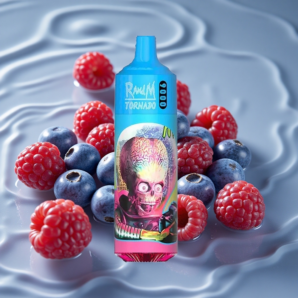RandM Fumot Tornado 9000 Puffs Vienkartinis Vape Mėlynųjų Serbentų Sūrio Aviečių