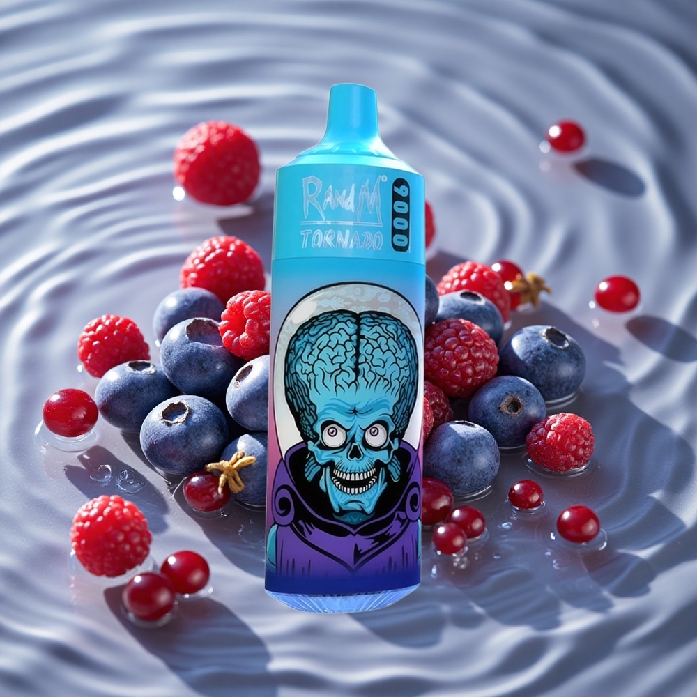 RandM Fumot Tornado 9000 Puffs Vienkartinis Vape Mėlynaisiais Vynuogėmis Vyšniomis Spanguolėmis