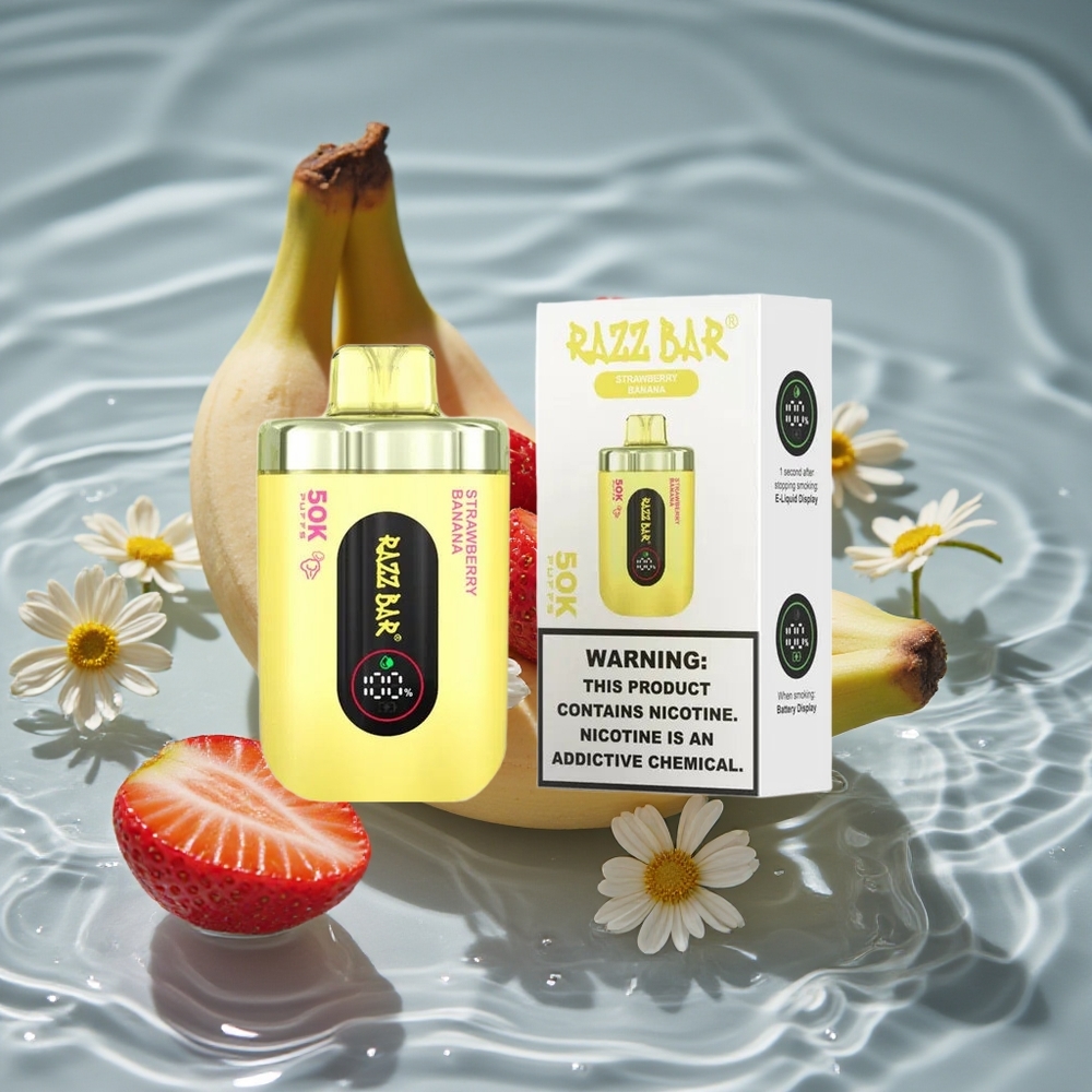 Razz Bar 50K Puffs Vienkartinis Vape 1,0 Omų Tinklelinė Apvija Braškė Bananas