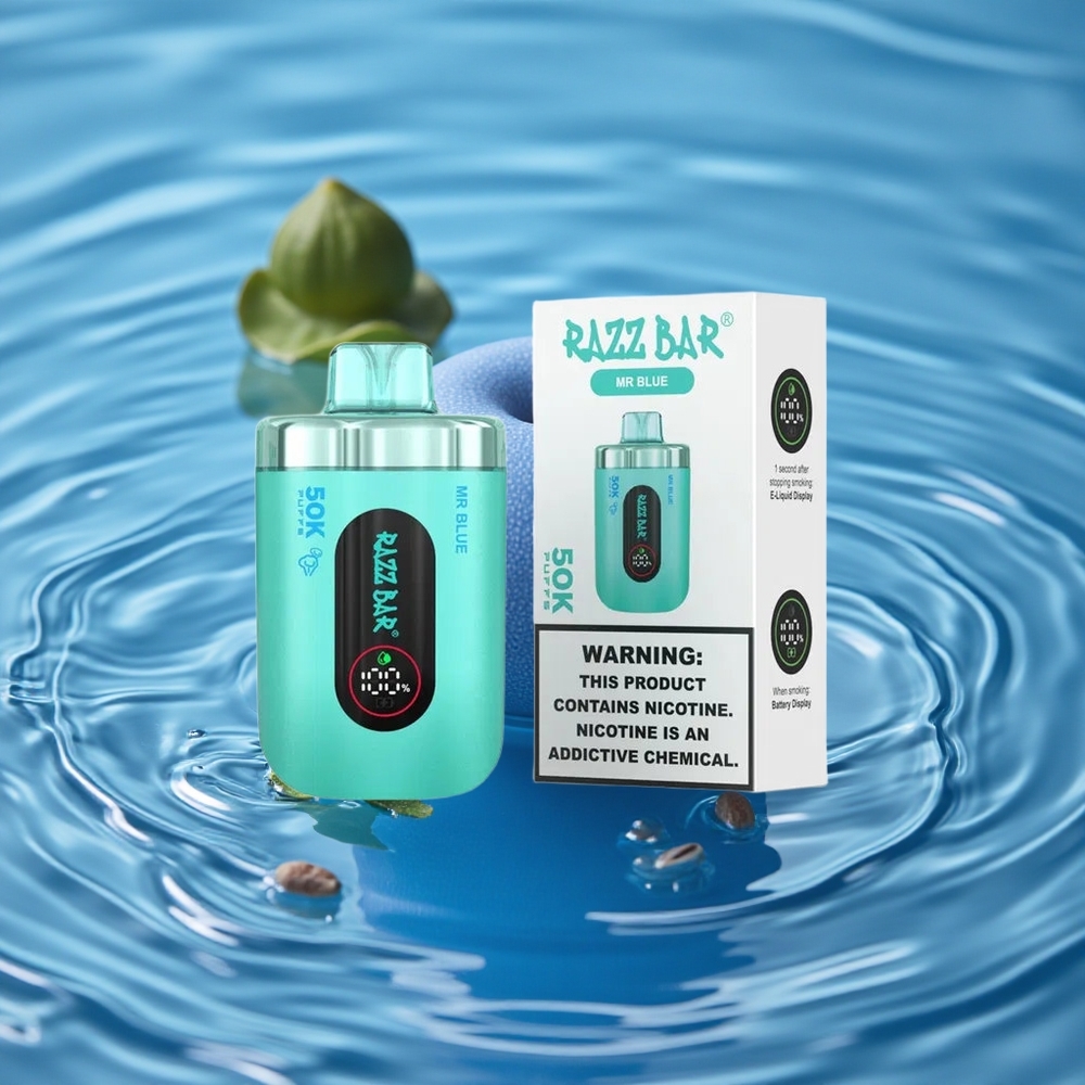 Razz Bar 50K Puffs Vienkartinis Vape 1,0 Omų Tinklelio Apvija Mr Mėlynas