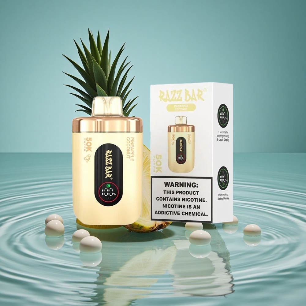 Razz Bar 50K Puffs Vienkartinis Vape Ananasas Kokosas su 1,0 Omų Tinklelinė Apvija