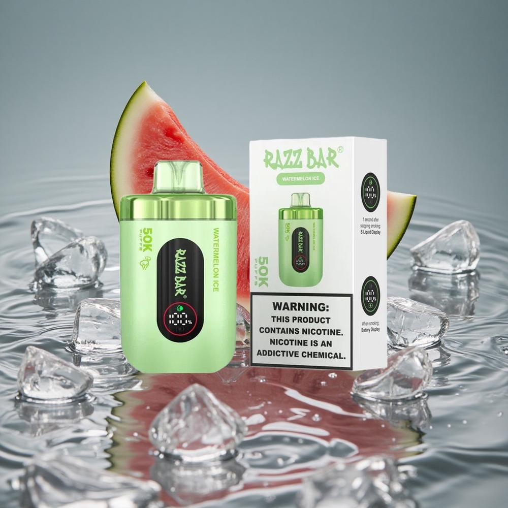 Razz Bar 50K Puffs Vienkartinis Vape Arbūzas Ledas su 1,0 Omų Tinklelių Apvija