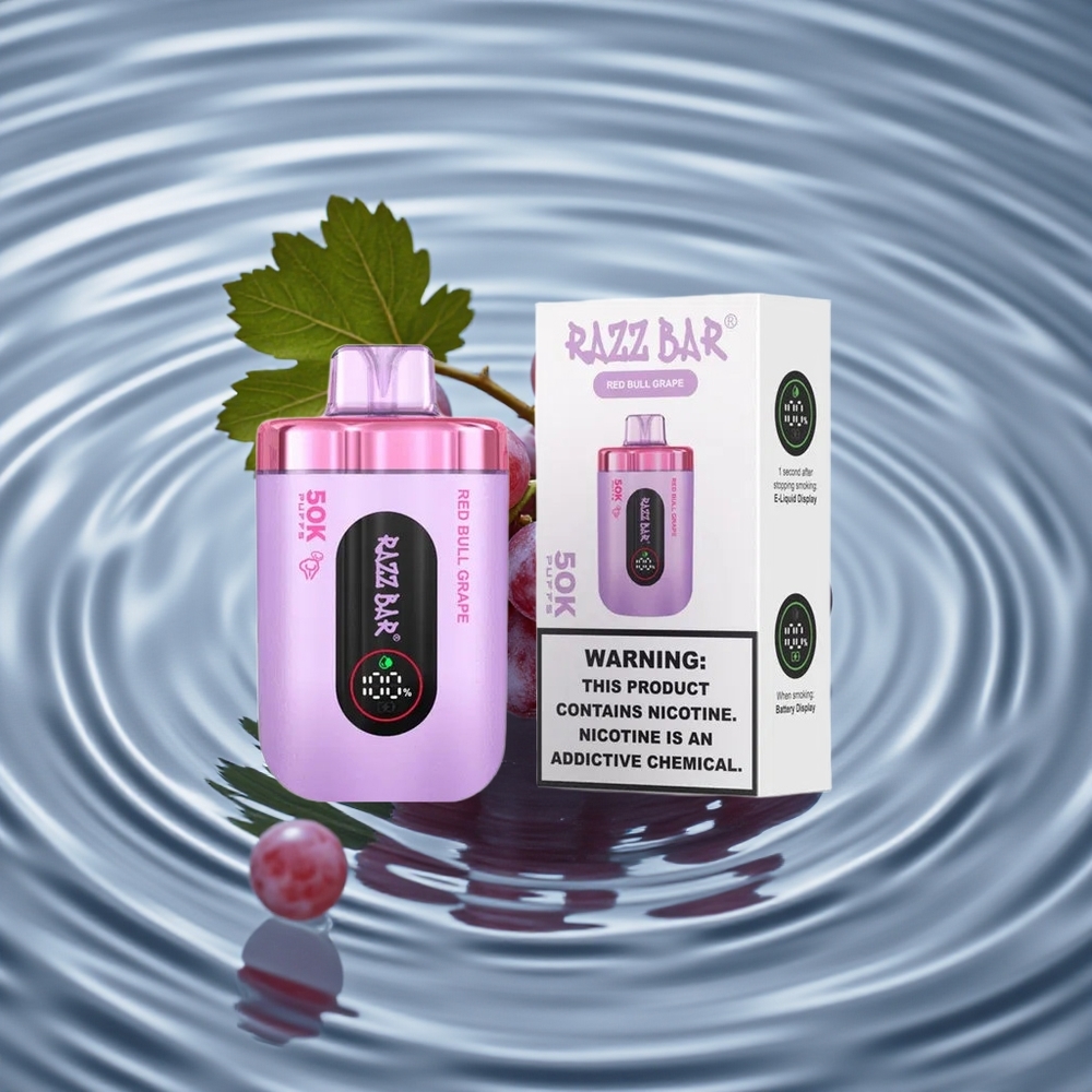 Razz Bar 50K Puffs Vienkartinis Vape "Red Bull Vynuogė" su 650 mAh baterija